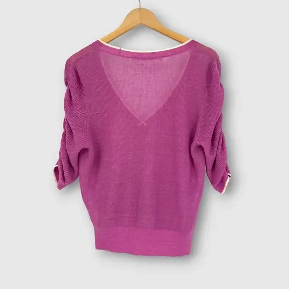 Veronica Beard Linen Blend V-Neck Sweater Top Purple Size Medium - Picture 2 of 6